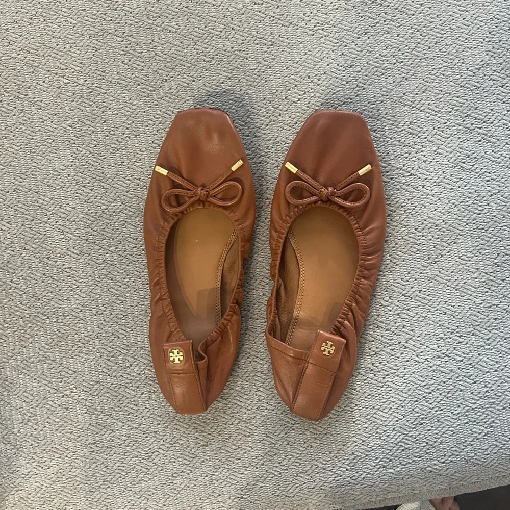 TORY BURCH Brown Leather Ballet Flats 8